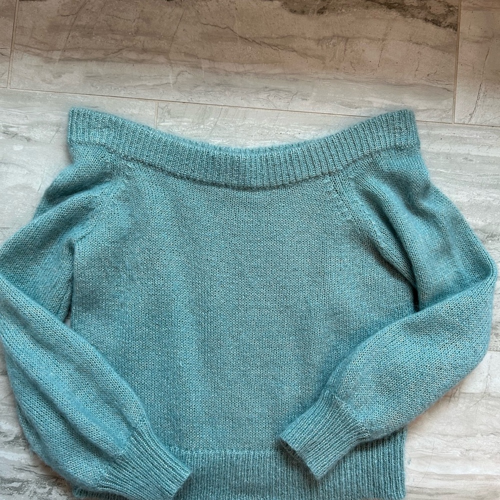 INTERMIX Off-Shoulder Teal Sweater